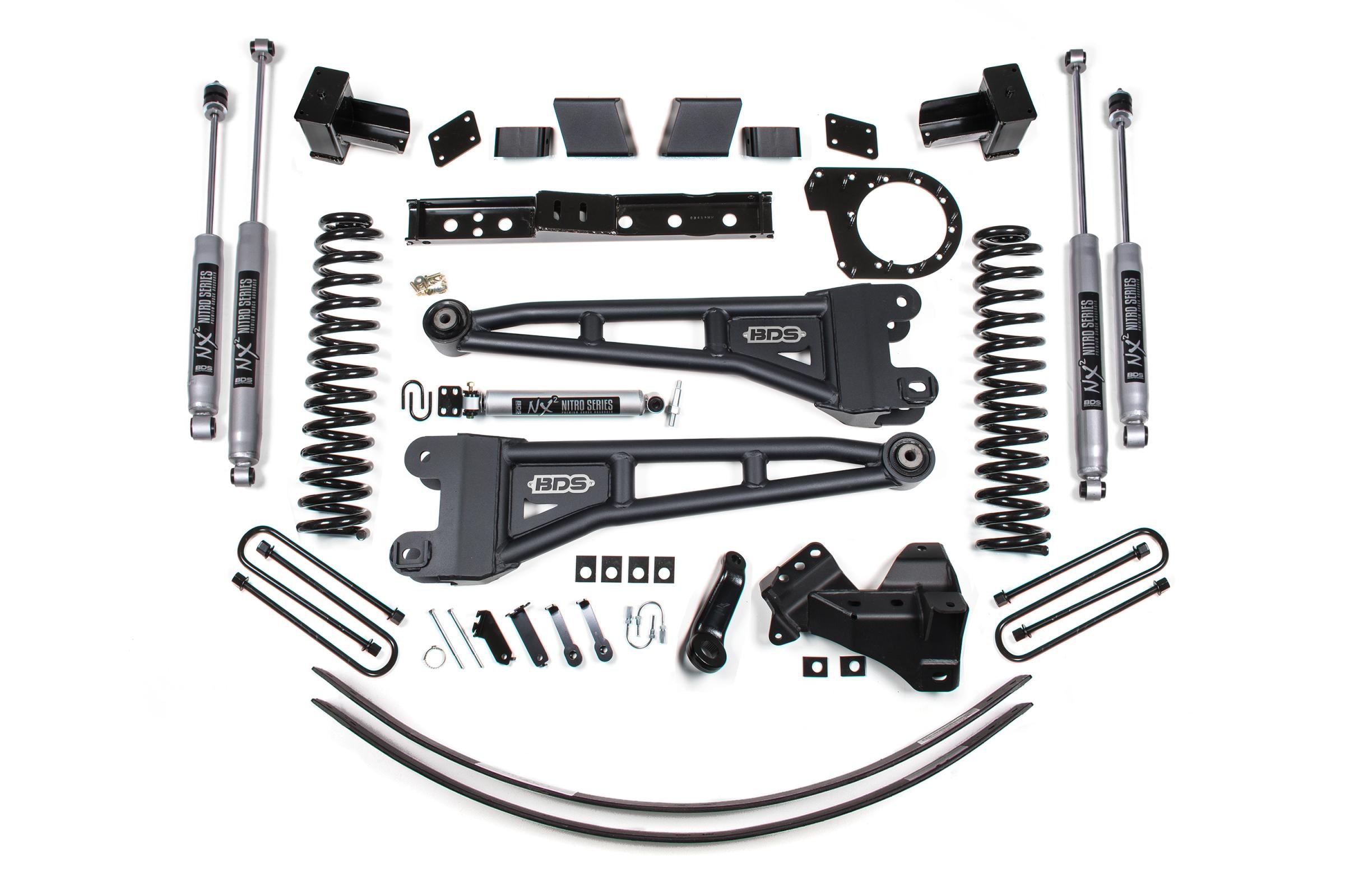 6 Inch Lift Kit w/ Radius Arm Ford F250/F350 Super Duty 17-19 4WD Diesel 5 Inch Block 2 Leaf Main Fox 2.0 Performance Shocks