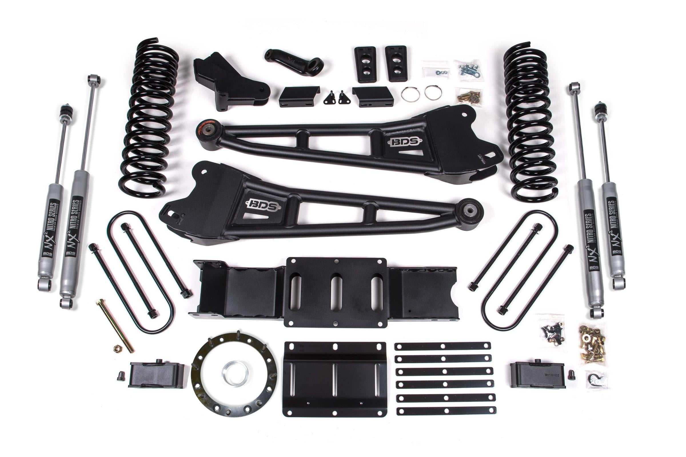 4 Inch Lift Kit w/ Radius Arm 2 Inch Rear Block Ram 3500 19-24 4WD Diesel With Factory Rear Overload Leaf 8 Bolt NX2 Nitro Shocks