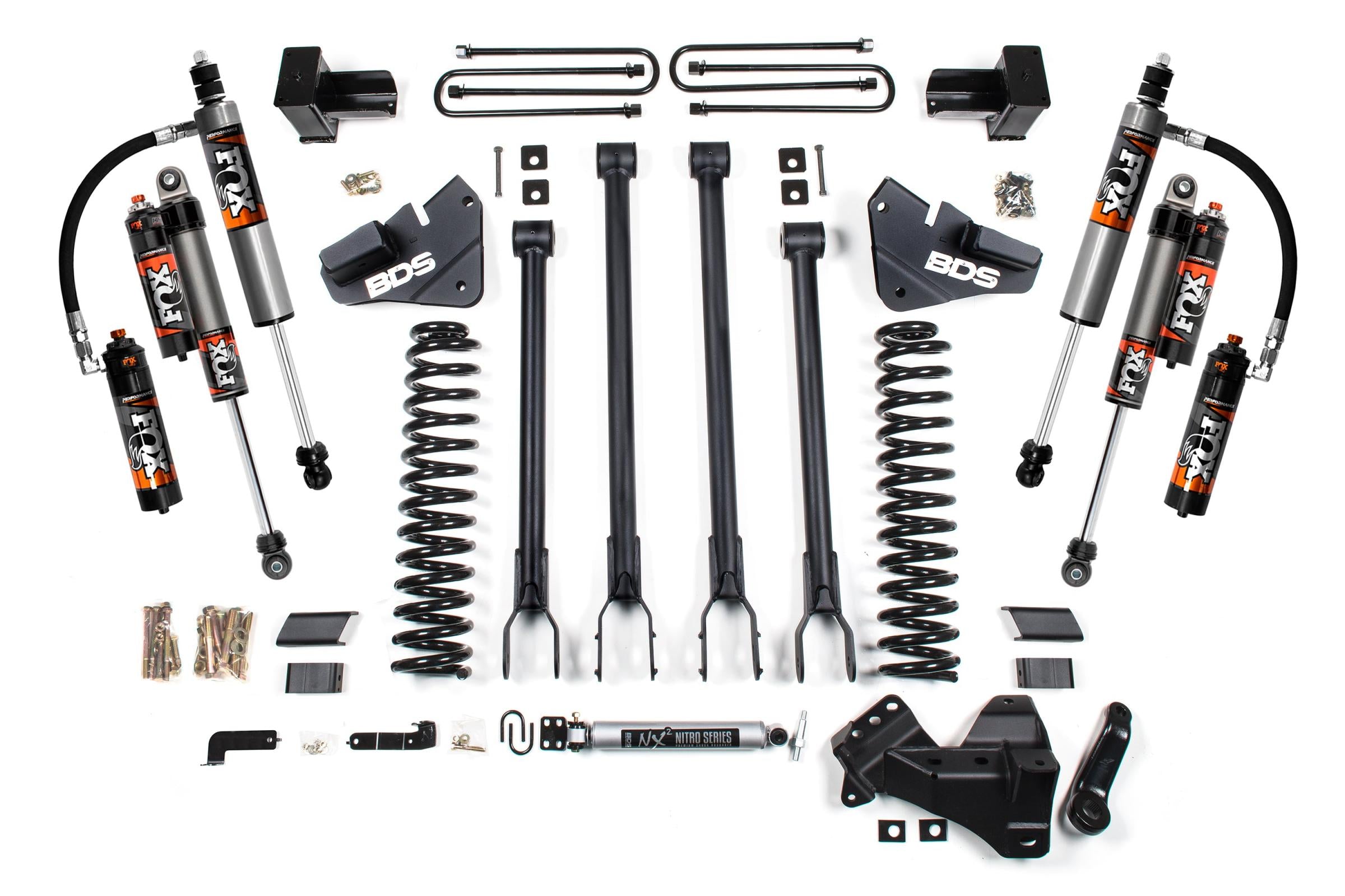 4 Inch Lift Kit 4-Link Conversion Ford F250/F350 Super Duty 17-19 4WD Diesel 5 Inch Block 3 Leaf Main Fox 2.5 Performance Elite Shocks